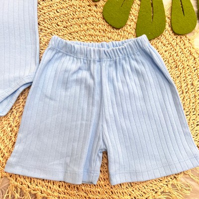 Conj. Body m/curta e Short Canelado - Azul 